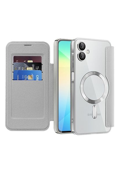 SKYDDAR INNOVATION Case for Samsung Galaxy A06, SmartMag Book, Magsafe, RFiD, Card Holder, sticker set, Gray