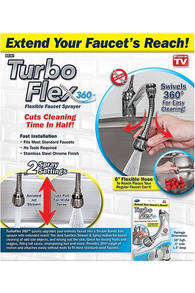 Generic Turbo Flex 360 Instant Hands Free Faucet Swivel Spray Sink Hose Silver 6inch Faucet Extender