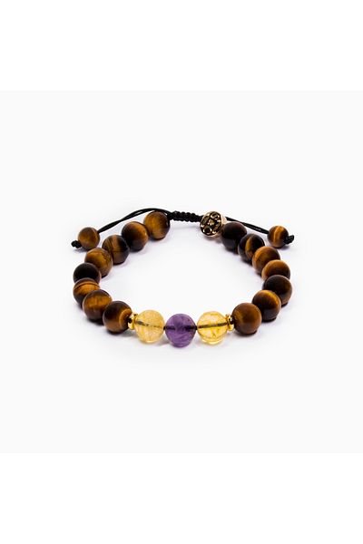 Salt & Crystal Manifesto Bracelet with Shamballa Lock (Tiger’s Eye, Citrine, and Amethyst) Men