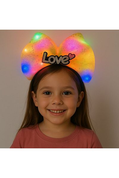 Wovna Yellow Bow Crown with Led Light Love Written – Girl's Party Crown