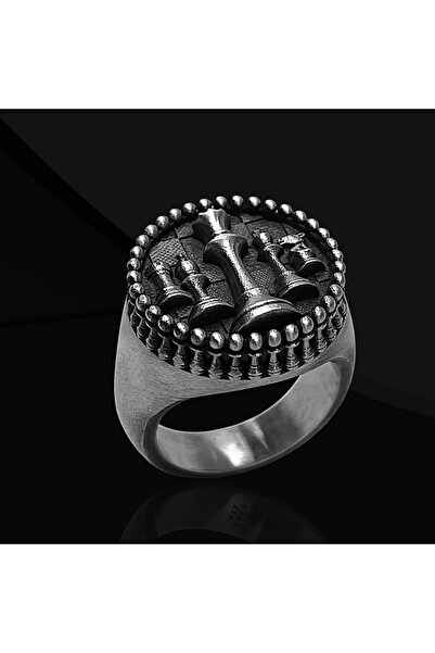 Abel Custom Ring 925 Ayar El Yapımı Gümüş Satranç Tahtası Yüzük – Şah Parça T...