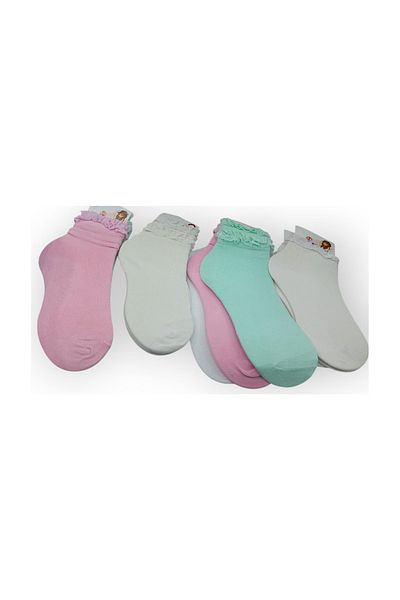 Utku Turkish girls' cotton school socks with ruffles, 12 pieces, soft and colorful, adding a feminine touch.