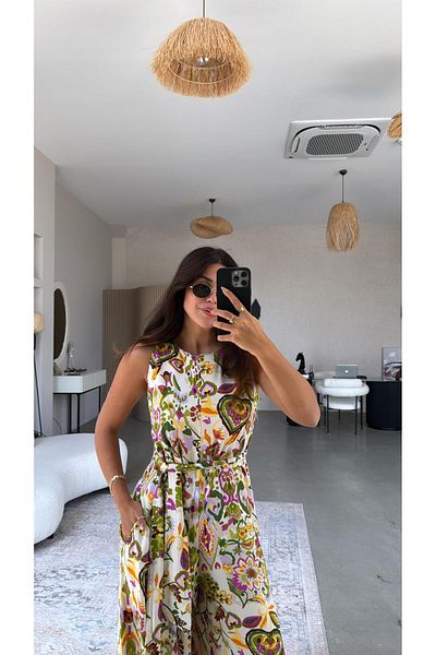 Buket Teke Salopetă cu picioare largi cu model portocaliu