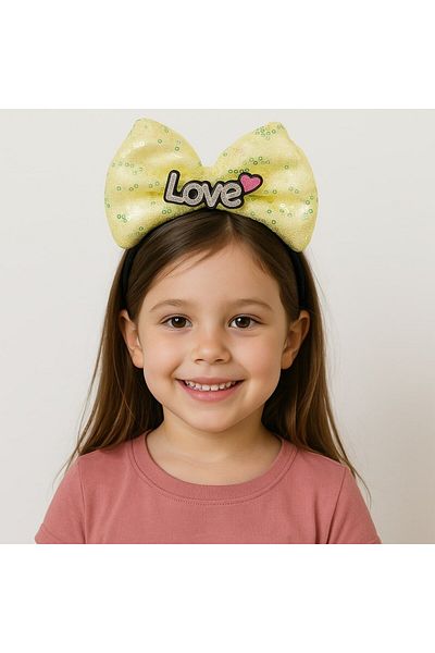 Wovna Yellow Bow Crown with Led Light Love Written – Girl's Party Crown