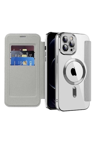 SKYDDAR INNOVATION Case for iPhone 12 Pro, SmartMag Book, Magsafe, RFiD, Card Holder, sticker set, Gray
