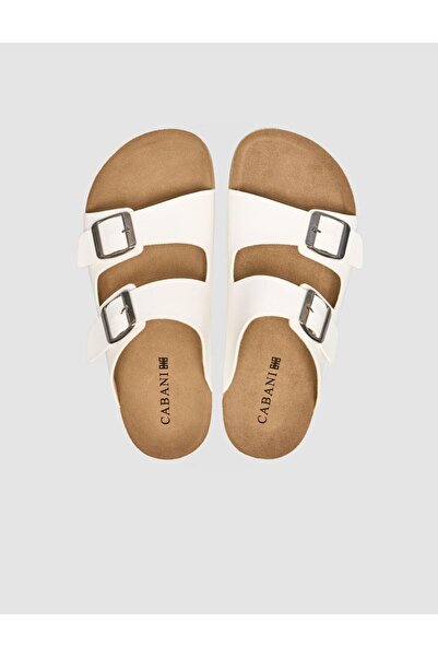 Cabani Λευκές γυναικείες παντόφλες με λεπτομέρεια με κούμπωμα