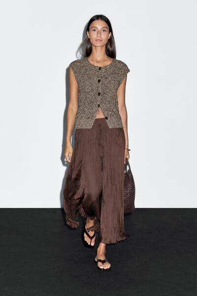 Massimo Dutti Uzun dökümlü pilili etek