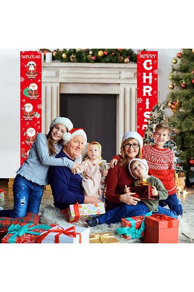 Miotlsy Set of 2 Christmas banners, polyester, red, 180 x 30 cm