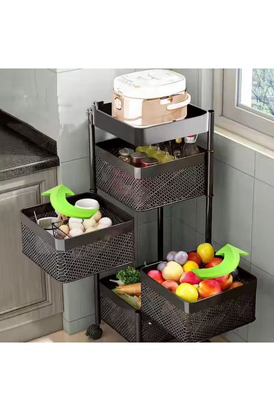 Choice 4-Tier Square Iron Vegetable Basket with Top Shelf, Black