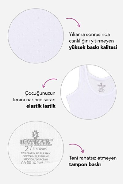 BAYKAR Tricou clasic simplu pentru fete din bumbac cu transfer cu nervuri, pachet de 3 4064 alb