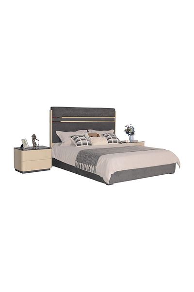 Danube Home Hanson 180X200 Upholstered King Bed - D.Grey/Khaki