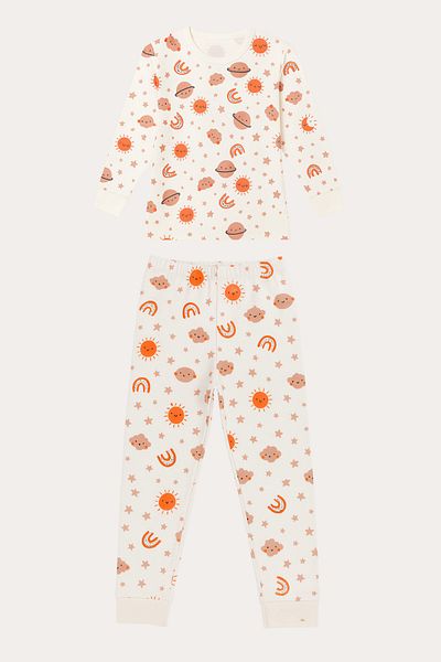 Katia&Bony Children's Planet Patterned Pajama Set Ecru