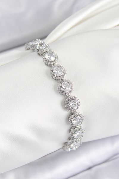 Clariss Brass Zircon Stone Circle Baguette Model Silver Color Vip Series Women's Bracelet