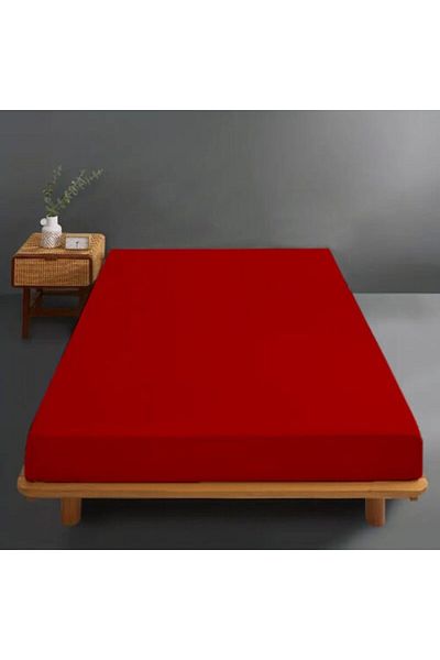 Kotonia Home elastic bed cover - Knit, cotton, red, 100x200+30 cm