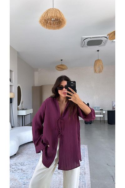 Buket Teke Burgundy Premium Tie-Up Shirt Blouse