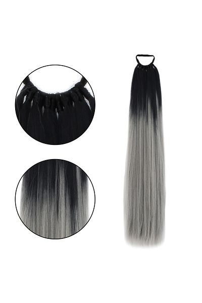 Mina Peruk Rubber Buckle Ponytail Straight - Black / Gray Ombre