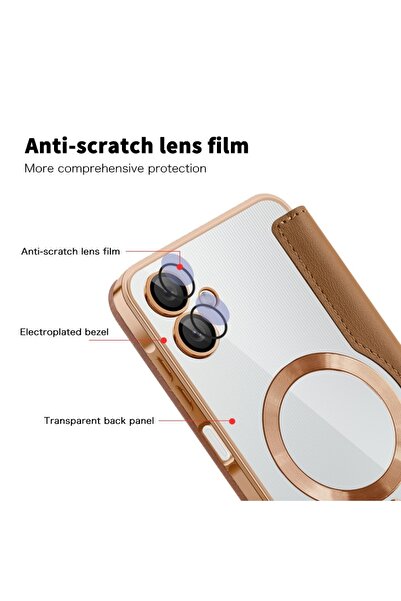 SKYDDAR INNOVATION Θήκη για Samsung Galaxy A06, SmartMag Book, Magsafe, RFiD, Θήκη καρτών, σετ αυτοκόλλητων, καφέ