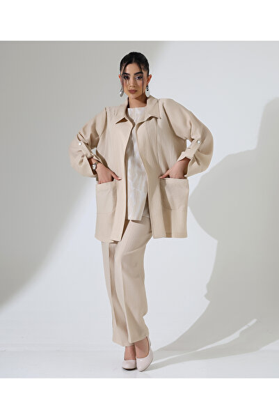 Fi'l Arz Fashion Viscose Linen Plus Size Jacket Hijab Set