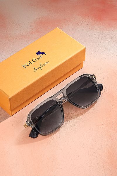 Polo Air Men's Sunglasses with Uv400 Protection Transparent Gray Gold Color Plg-2101C5
