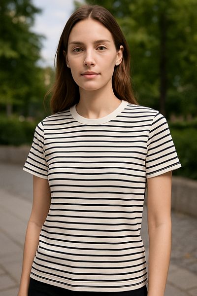 My Blog Black and White Striped Crew Neck Tshirt