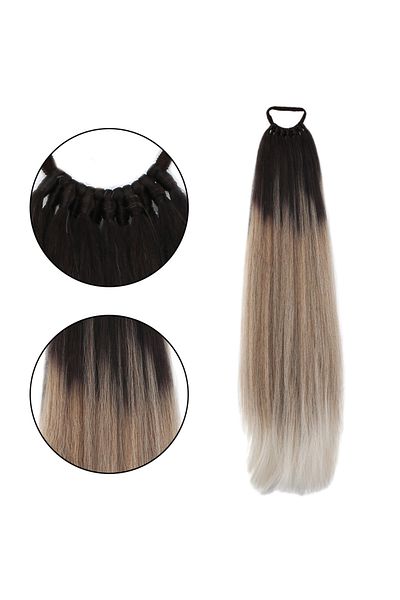 Mina Peruk Rubber Buckle Ponytail Straight - Brown / Auburn Ombre White Platinum Highlight