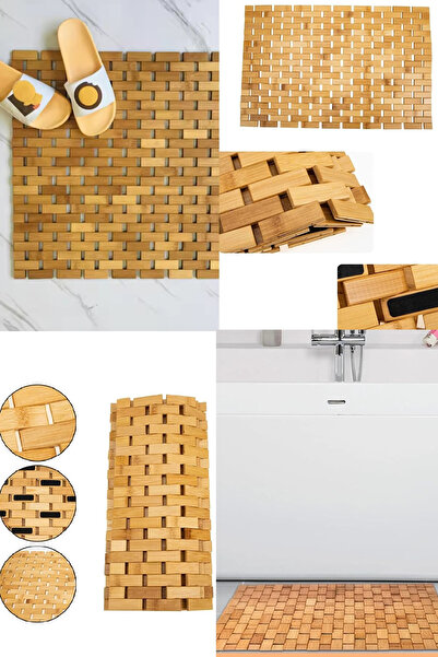 CİYU TİCARET Bambu Kaydırmaz Banyo Matı Katlanabilir Doğal Çok Amaçlı Kaydırm...