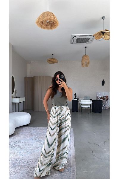 Buket Teke Khaki Patterned Wide Leg Trousers