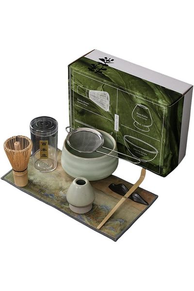 fulina 7PCS Matcha Set,Made of Food-Grade Ceramic Material & Bamboo,for Matcha Tea Lovers,Light Green