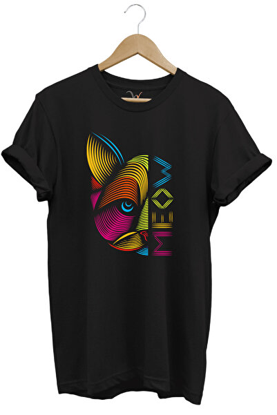 WİDİ Tricou unisex cu croiala normală, 100% bumbac, cu imprimeu geometric col...
