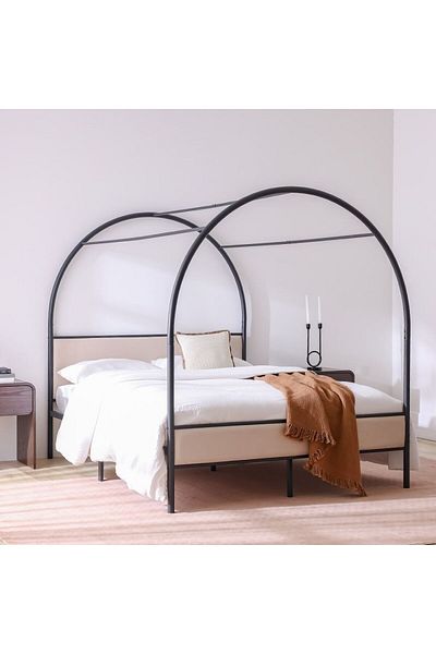 Danube Home Cassie 160x200 Metal Arch Canopy Bed-Black & Cream