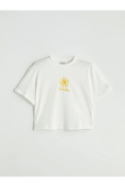 LC Waikiki Lcw Kids Ecru Crew Neck Girls T-Shirt and Shorts Skirt