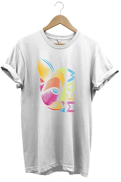 WİDİ Meow Colorful Geometric Cat Printed 100% Cotton Unisex Regular Fit T-Shirt
