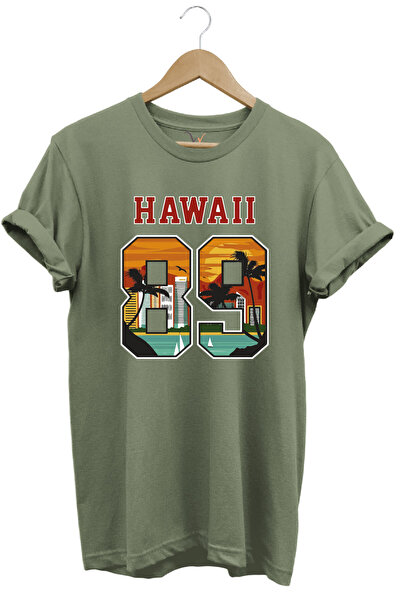 WİDİ Μπλουζάκι Hawaii 89 Sunset Palm and Sailboat με στάμπα 100% βαμβάκι Unis...