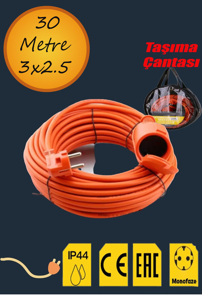 NUBLADO Uzatma Kablosu 30 Metre 3x2.5 Mm Ev Tipi Topraklı Cca Kablolu Tekli G...