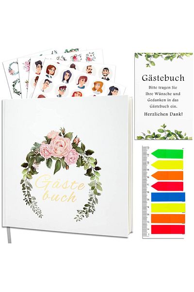 TAOPE Guest book and 4 sheets of wedding stickers set Taope, paper, multicolor, 21.5 x 21 cm/15 x 21 cm
