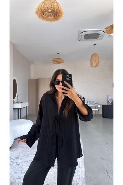 Buket Teke Black Premium Tie-Up Shirt Blouse