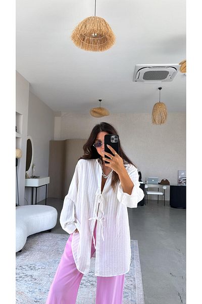 Buket Teke White Premium Tie-Up Shirt Blouse
