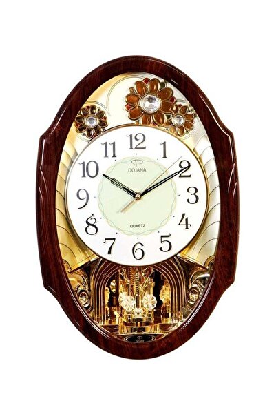 dojana ساعة حائط بيضاوية تناظرية باللون البني