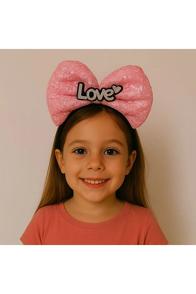HACESHOP Fuchsia Bow Crown with Led Light and Love Written – Girl's Party Crown