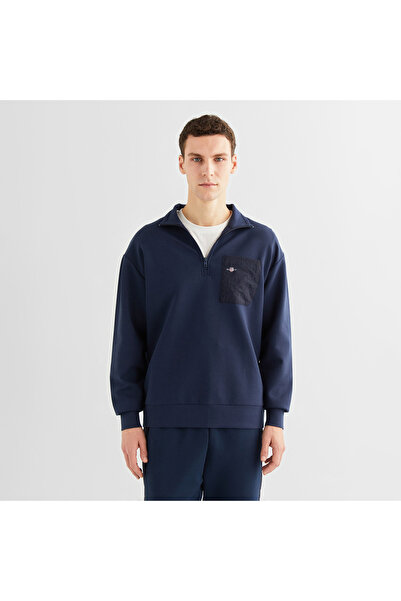 Gant Erkek Lacivert Relaxed Fit Yarım Fermuarlı Sweatshirt