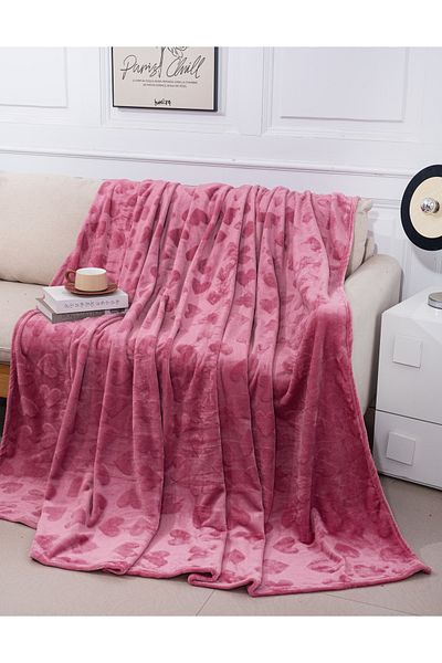 trendyhome Cocolino Fluffy Blanket, Double Bed, Hearts, Pink, PT344230