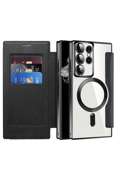 SKYDDAR INNOVATION Case for Samsung Galaxy S22 Ultra, SmartMag Book, Magsafe, RFiD, Card Holder, sticker set, Black