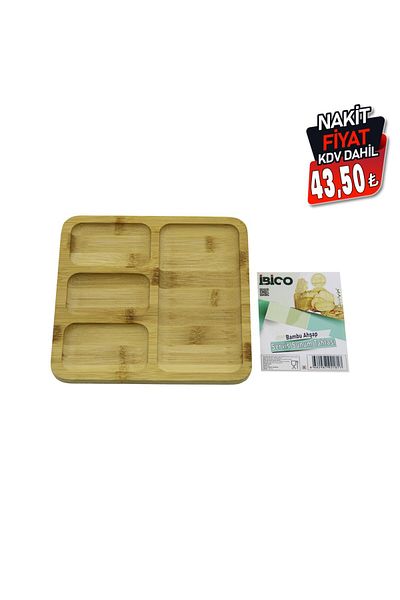 Tilmiz Square 4 Compartments=3+1 Wooden Bamboo Serving Presentation Tray - Board 20 X 20 X 1.4cm (4172)