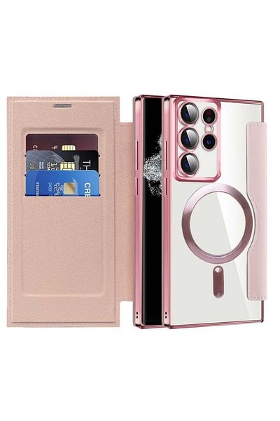 SKYDDAR INNOVATION Case for Samsung Galaxy S22 Ultra, SmartMag Book, Magsafe, RFiD, Card Holder, sticker set, Pink