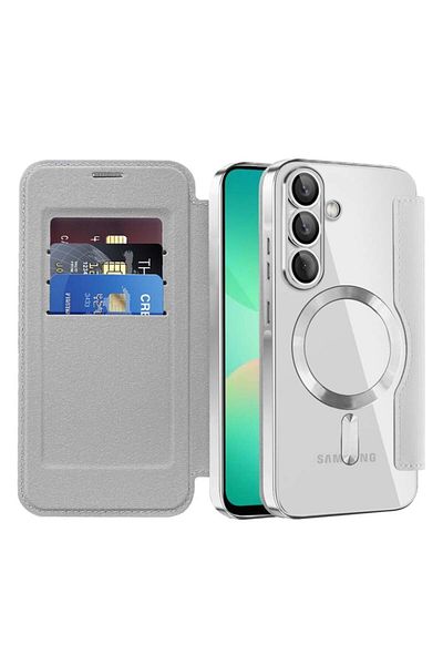 SKYDDAR INNOVATION Case for Samsung Galaxy A26 5G, SmartMag Book, Magsafe, RFiD, Card Holder, sticker set, Gray