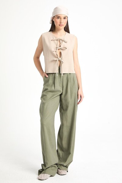 minaaise Beige Lace-Up Short 100% Cotton Vest 29204