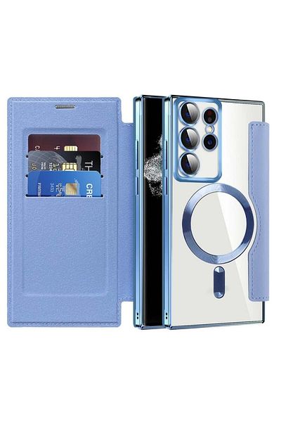 SKYDDAR INNOVATION Case for Samsung Galaxy S22 Ultra, SmartMag Book, Magsafe, RFiD, Card Holder, sticker set, Blue
