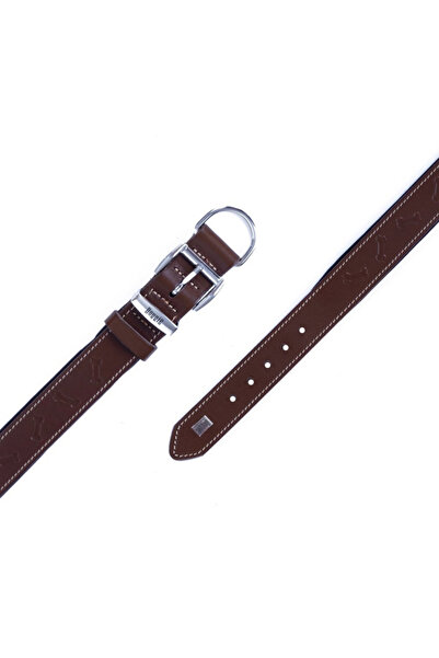 Doggie Comfort Leather Bone Patterned Dog Collar Small Brown 4x47-55 Cm