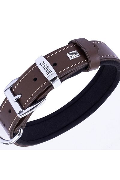 Doggie طوق كلب من الجلد المريح بني متوسط 2.5x37-45 سم