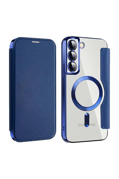 SKYDDAR INNOVATION Case for Samsung Galaxy S22 Plus, SmartMag Book, Magsafe, RFiD, Card Holder, sticker set, Blue